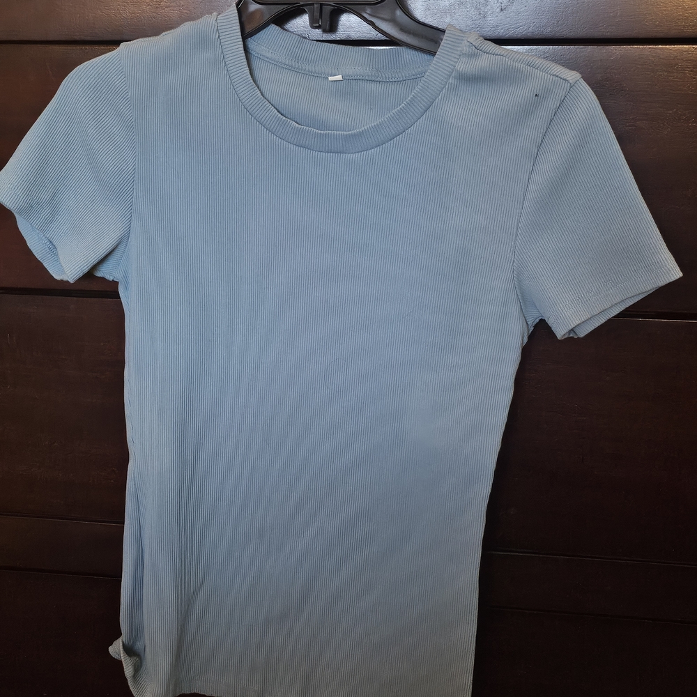 Light Blue Ribbed Short Sleeve Tee